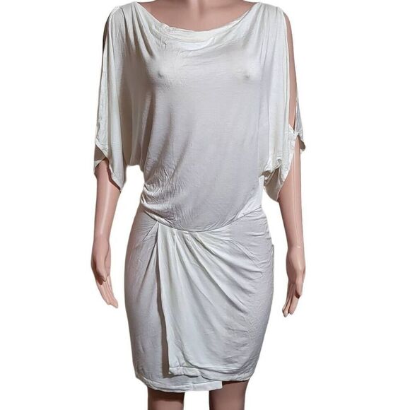 White fit and flare dolman sleeve wrap mid dress M - Picture 3 of 6